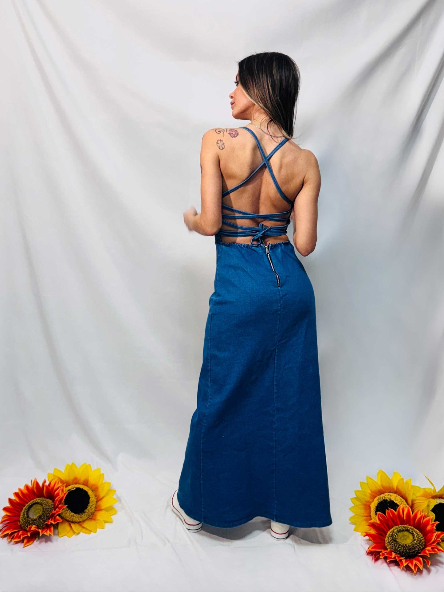 VESTITO DENIM CON SPACCO